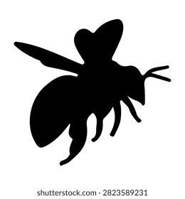 A black silhouette of a bee showcasing detailed wings, body, and antennae, emphasizing insect anatomy and natures pollinator.