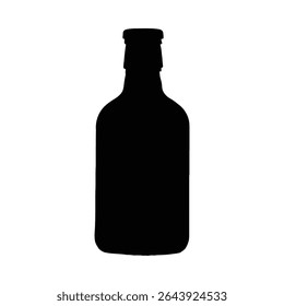 Black silhouette of a beer bottle isolated on a clean white background for design and branding