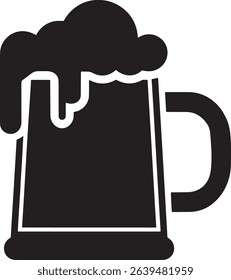 Black silhouette of a beer mug with a foamy top against a white background simple graphic design