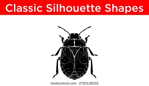 Black silhouette of a beetle isolated on white background