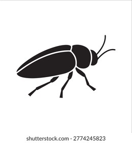 Black silhouette of a beetle on white background