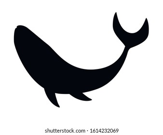 Black silhouette big blue whale cartoon animal design biggest mammal on the earth flat vector illustration isolated on white background