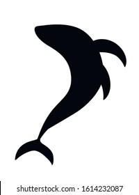 Black silhouette big blue whale cartoon animal design biggest mammal on the earth flat vector illustration isolated on white background