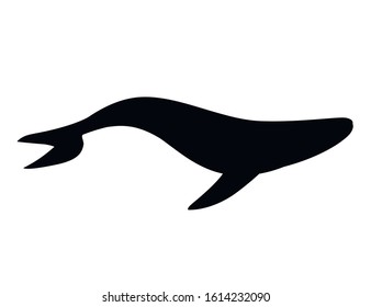 Black silhouette big blue whale cartoon animal design biggest mammal on the earth flat vector illustration isolated on white background