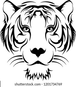 black Silhouette big cat tiger leopard face tattoo design vector graphic