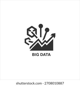 Schwarze Silhouette eines Big Data Icons für Business Analytics, Informationsverarbeitung und Digital Technology Cloud Storage Symbol.