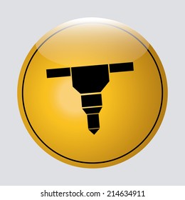 a black silhouette of a big drill on a yellow round signal
