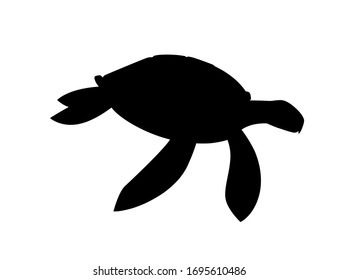 Black silhouette big sea turtle cartoon cute animal design ocean tortoise swimming in water flat vector illustration isolated on white background