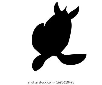 Black silhouette big sea turtle cartoon cute animal design ocean tortoise swimming in water flat vector illustration isolated on white background