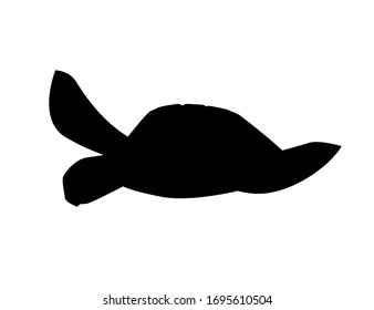 Black silhouette big sea turtle cartoon cute animal design ocean tortoise swimming in water flat vector illustration isolated on white background