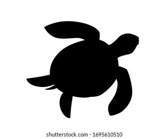 Black silhouette big sea turtle cartoon cute animal design ocean tortoise swimming in water flat vector illustration isolated on white background