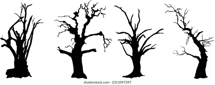 black silhouette of a big tree on a white background