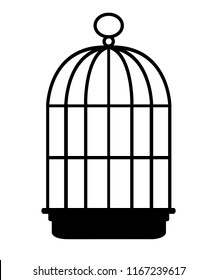 Black silhouette  Bird cage icon  Flat vector illustration isolated white background 