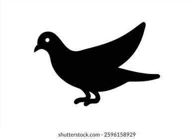 A black silhouette of a bird in flight is illustrated against a clean white background. The design showcases the birds wings and form with simplicity and elegance.