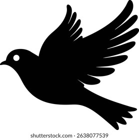 A black silhouette of a bird in flight, wings spread, against a white background. Simple and elegant design.