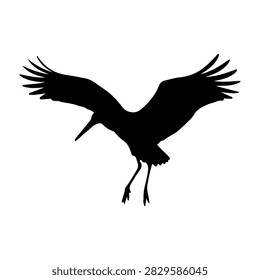 Black silhouette of a bird in flight with wings spread wide, set against a plain background, emphasizing freedom and nature.