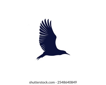 Black silhouette of a bird flying with wings spread.