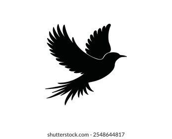 Black silhouette of a bird flying with wings spread.