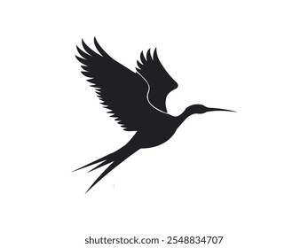 Black silhouette of a bird flying with wings spread,