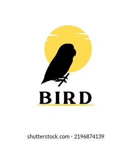 Black SIlhouette Bird on Sun Background Illustrations 
