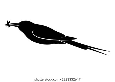 Black silhouette bird perched with transparent background and clear details