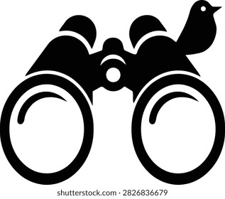 Black silhouette bird sitting on binoculars