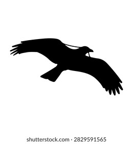 A black silhouette of a bird soaring with wings spread wide, capturing the essence of freedom and nature in flight.