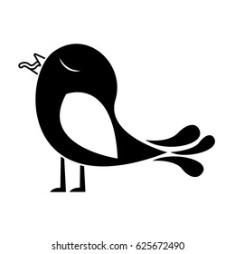 black silhouette of bird with worm in the peak vector illustration