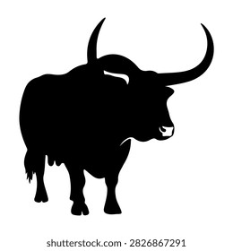 Black silhouette of a bison standing in profile, highlighting its horns and muscular build, set against a plain background for versatile use.