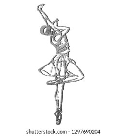 Black silhouette of blind dancing girl on White background. Balet dancer.  people with reduced capabilities.