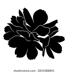 A black silhouette of a blooming flower showcasing detailed petals and natural elegance, emphasizing floral beauty and botanical artistry.