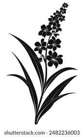 Black silhouette blooming hyacinth flowers with leaves on a white background, Perfect for Poster, Cards and Pattern
