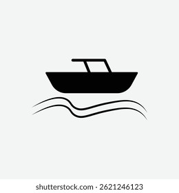 Black silhouette boat vector illustration. Sea ship and boat Icon. Logistic, ship, delivery, transportation, vessel icon. boat icon in black flat shape design isolated on grey background. Eps file 8.