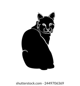 Black silhouette of the bobcat on white background. Graphic drawing. Vector illustration.