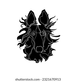 Black silhouette of the Borzoi (Russian Hunting Sighthound) head on white background. Graphic drawing. Vector illustration.