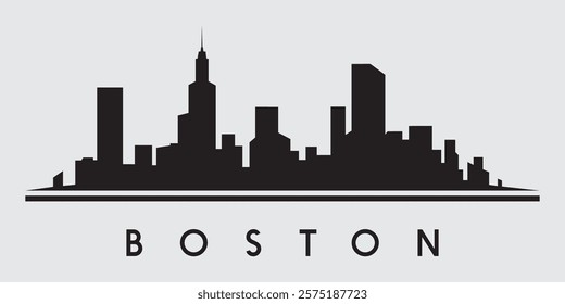 Black silhouette of Boston city skyline. Vector on a gray background