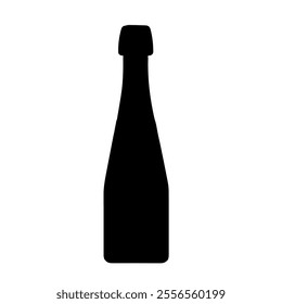 Black silhouette of a bottle of champagne. Vector illustration.