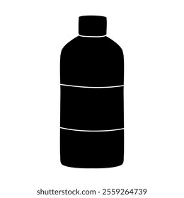 Black silhouette of bottle with cleaning liquid soap or detergent, glyph icon flat vector