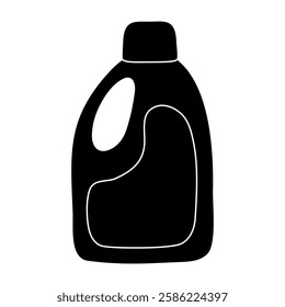 Black silhouette of bottle with cleaning or washing detergent, glyph icon flat vector