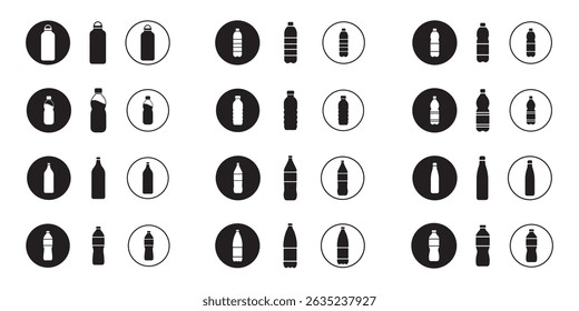 Black silhouette bottle icon. Plastic bottle icon symbol sign collection. Water bottle vector illustration eps 10