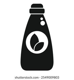Black silhouette of a bottle with a leaf symbol representing eco friendly dishwashing liquid
