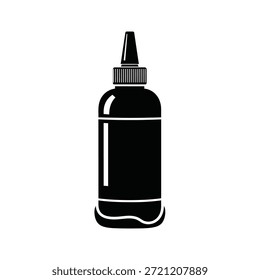 Black silhouette of a bottle with a narrow applicator spout and ribbed cap on a white background.