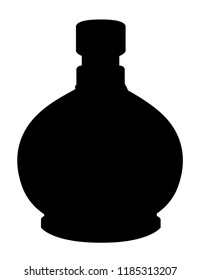 Black silhouette. Bottle with potion. Game icon of magic elixir. Health, poison, mana or magic potion flat icon elixir. Vector illustration isolated on white background.