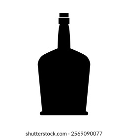 The black silhouette of a bottle with a stopper. An old ceramic bottle for storing alcoholic beverages and other liquids. A retro item. Vector illustration.