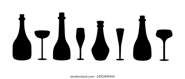 Black Silhouette of Bottles and Glasses