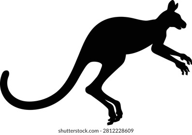 Black silhouette of a bounding kangaroo with kangaroo silhouette bounding