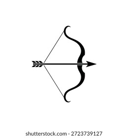 Silueta negra de un arco y flecha en el tiro medio