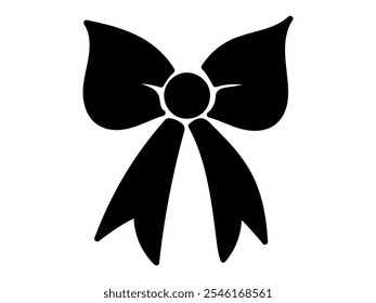 Silueta negra de un lazo aislado sobre fondo blanco. Concepto de decoración de la cinta, estilo minimalista, diseño festivo, arcos de regalo, Elementos festivos, vacaciones. Imprimir, icono, elemento de diseño