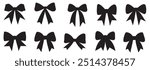 Black silhouette bow set. Collection  bow designs in various styles and shapes, perfect for festive decorations and gift wrapping