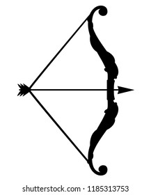 Black silhouette. Bow weapon with arrows. Medieval and fantasy weapon. Flat vector illustration isolated on white background.